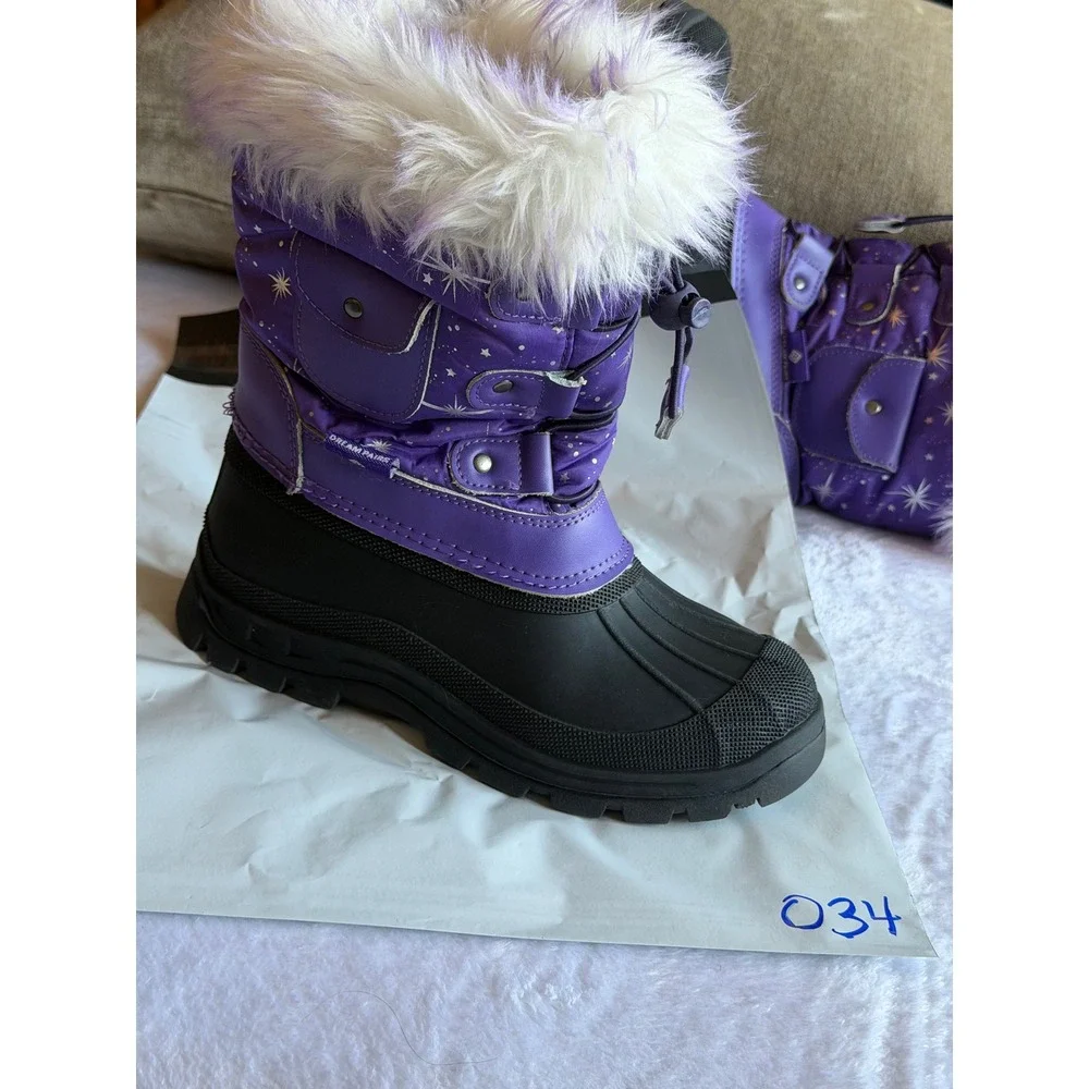 Dream Pairs Girls Purple Silver Star Insulated Snow Boots Faux Fur Size 2 Kids